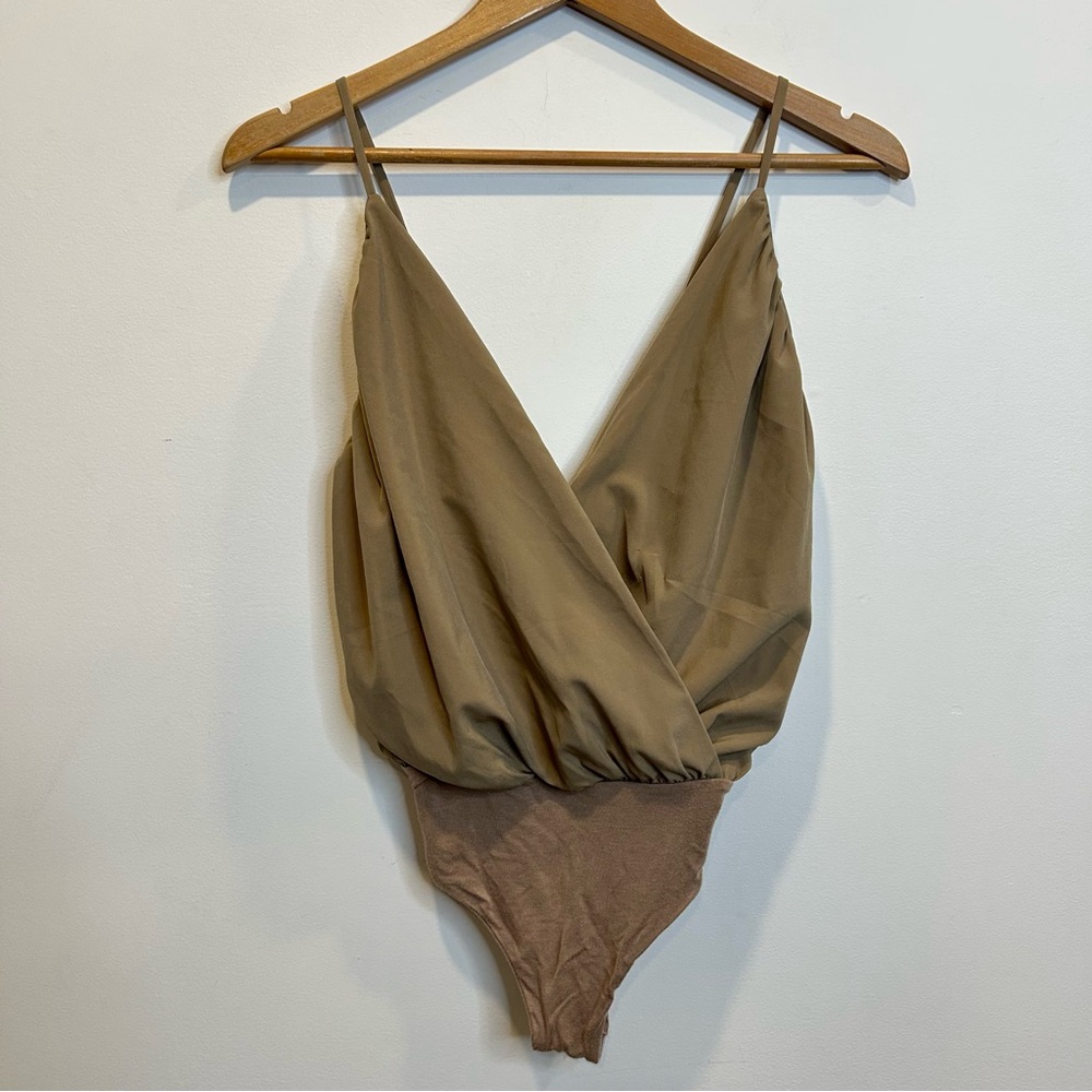 Caribbean Queen Drape Front Open Back Bodysuit Brown